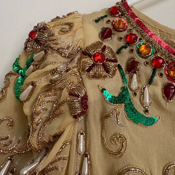 Vintage Floral Beaded embroidered Pullover Womens top Mirrored Sequined size M - Picture 3 of 4